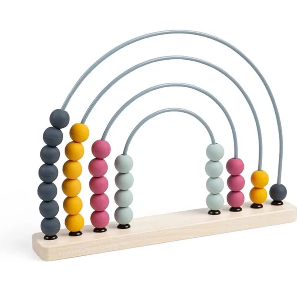 Bigjigs Toys Rainbow Abacus Educational Wooden Base Food-Grade Silicone Beads